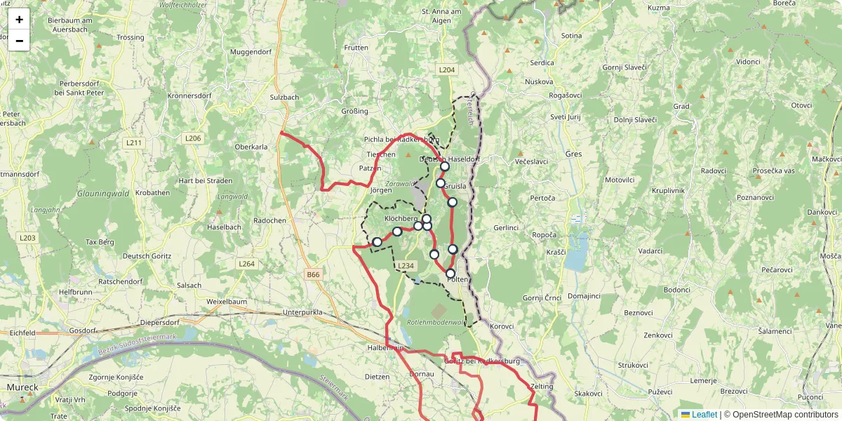 Nahverkehrsnetz in kloch, Österreich - Buslinien, Haltestellen und Verbindungen auf der Karte