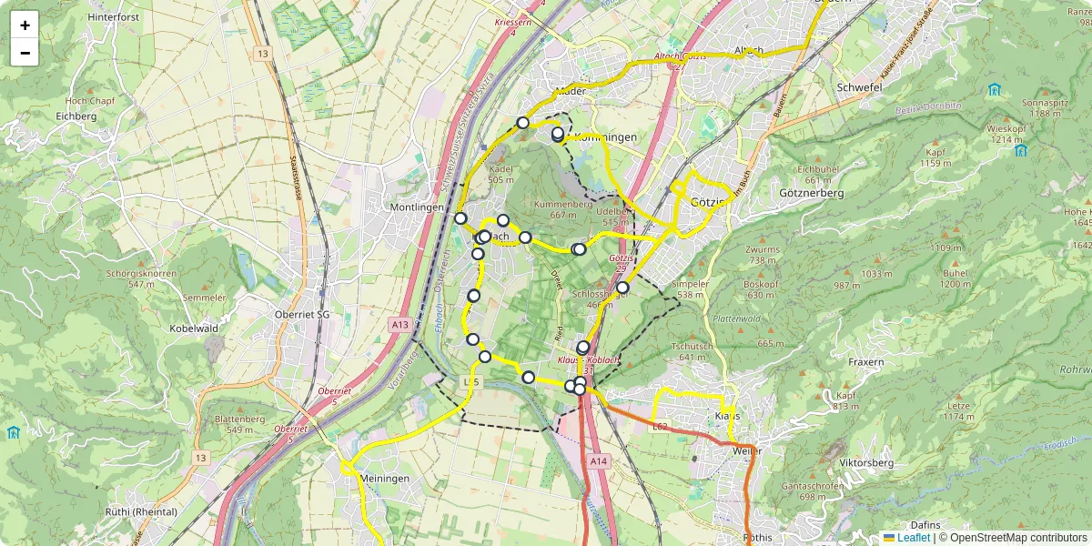 Nahverkehrsnetz in koblach, Österreich - Buslinien, Haltestellen und Verbindungen auf der Karte
