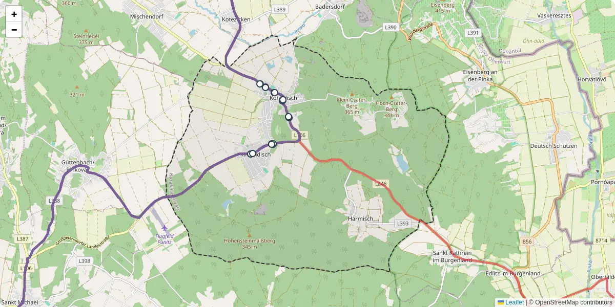 Nahverkehrsnetz in kohfidisch, Österreich - Buslinien, Haltestellen und Verbindungen auf der Karte