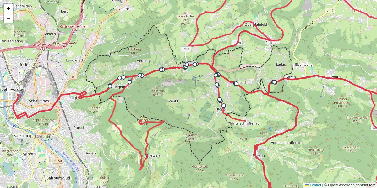Nahverkehrsnetz in koppl, Österreich - Buslinien, Haltestellen und Verbindungen auf der Karte