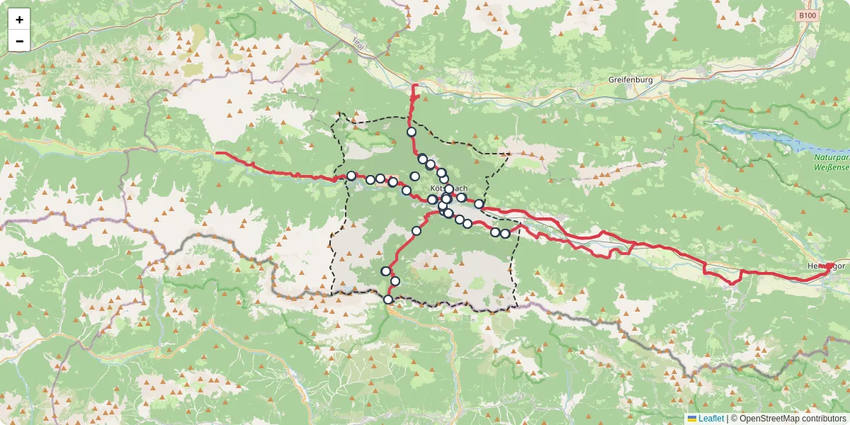 Nahverkehrsnetz in kotschach-mauthen, Österreich - Buslinien, Haltestellen und Verbindungen auf der Karte