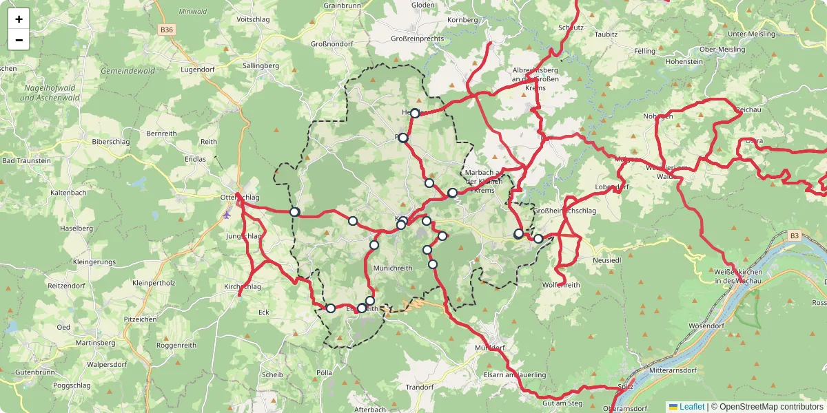 Nahverkehrsnetz in kottes-purk, Österreich - Buslinien, Haltestellen und Verbindungen auf der Karte