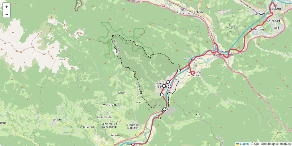 Nahverkehrsnetz in kraubath-an-der-mur, Österreich - Buslinien, Haltestellen und Verbindungen auf der Karte
