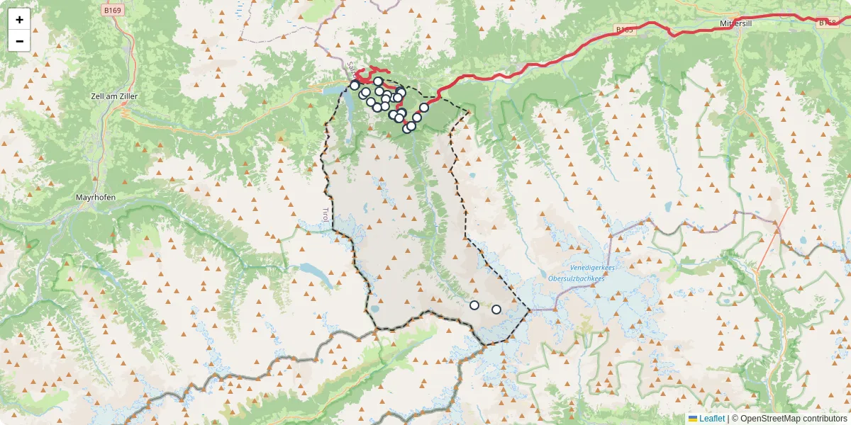 Nahverkehrsnetz in krimml, Österreich - Buslinien, Haltestellen und Verbindungen auf der Karte