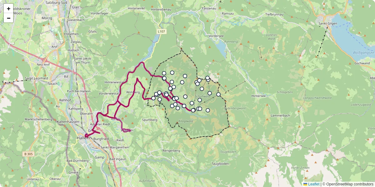 Nahverkehrsnetz in krispl, Österreich - Buslinien, Haltestellen und Verbindungen auf der Karte