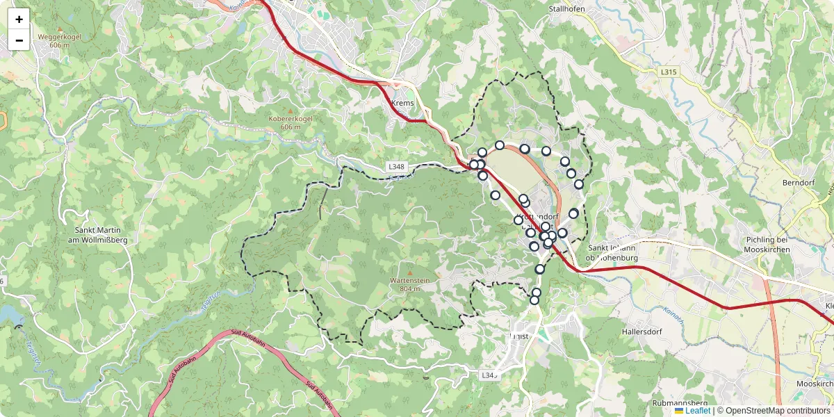 Nahverkehrsnetz in krottendorf-gaisfeld, Österreich - Buslinien, Haltestellen und Verbindungen auf der Karte