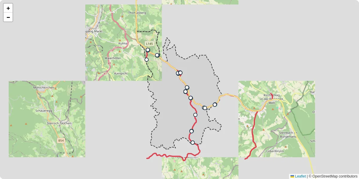 Nahverkehrsnetz in krumbach-1, Österreich - Buslinien, Haltestellen und Verbindungen auf der Karte