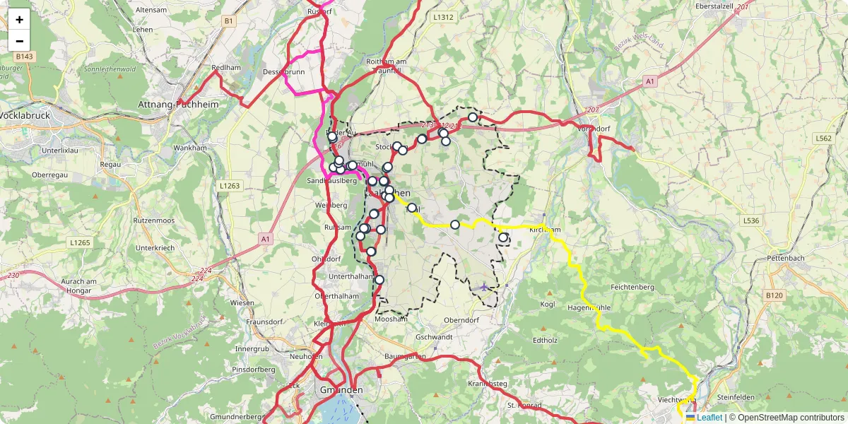 Nahverkehrsnetz in laakirchen, Österreich - Buslinien, Haltestellen und Verbindungen auf der Karte