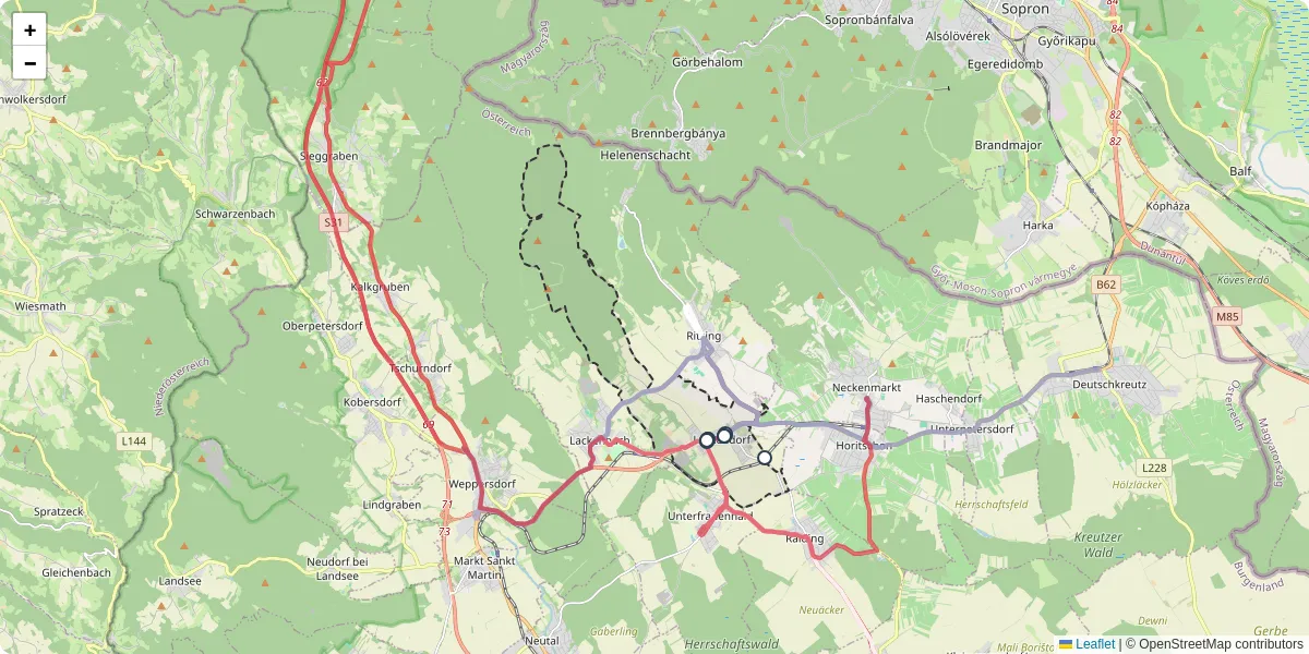 Nahverkehrsnetz in lackendorf, Österreich - Buslinien, Haltestellen und Verbindungen auf der Karte