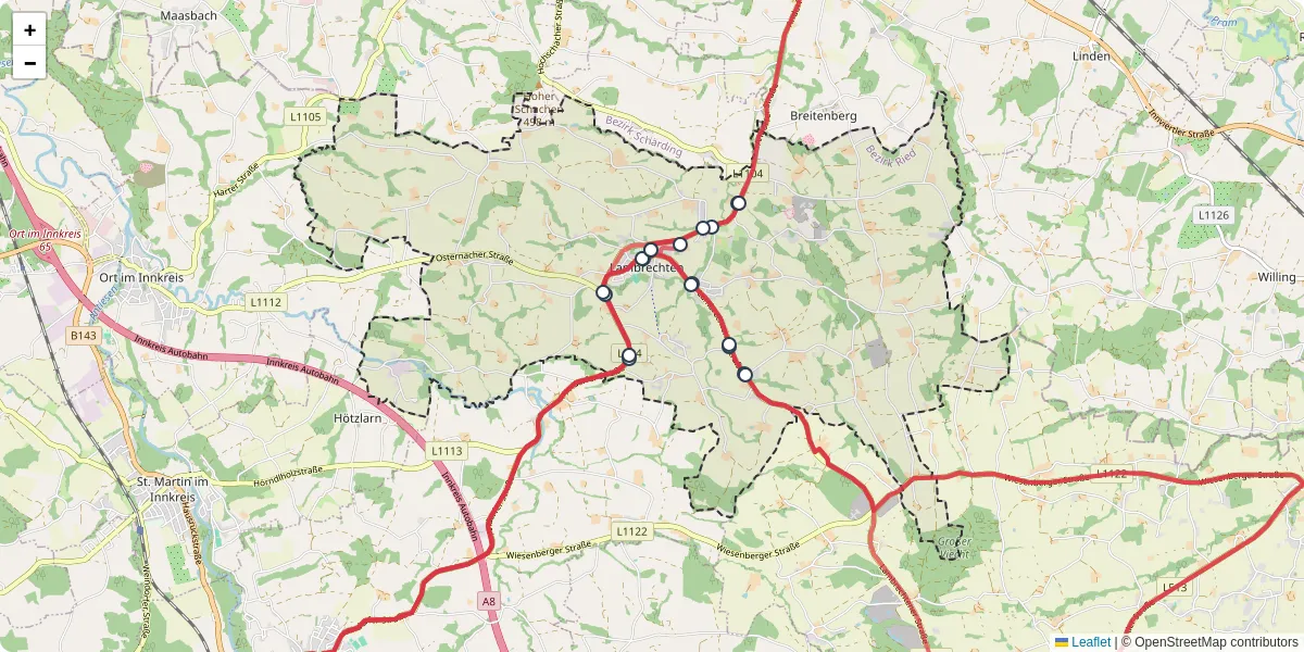 Nahverkehrsnetz in lambrechten, Österreich - Buslinien, Haltestellen und Verbindungen auf der Karte