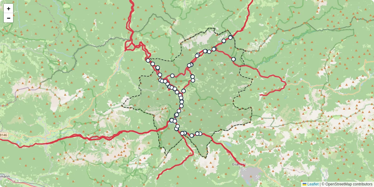 Nahverkehrsnetz in landl, Österreich - Buslinien, Haltestellen und Verbindungen auf der Karte