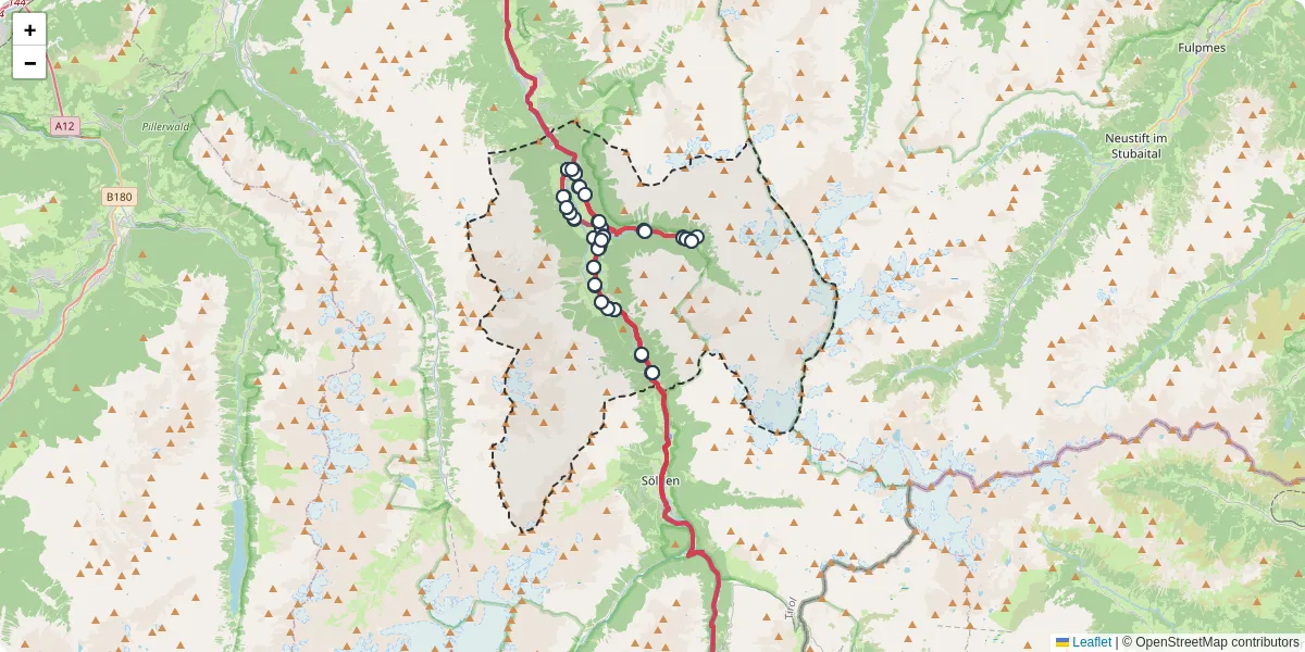 Nahverkehrsnetz in langenfeld, Österreich - Buslinien, Haltestellen und Verbindungen auf der Karte