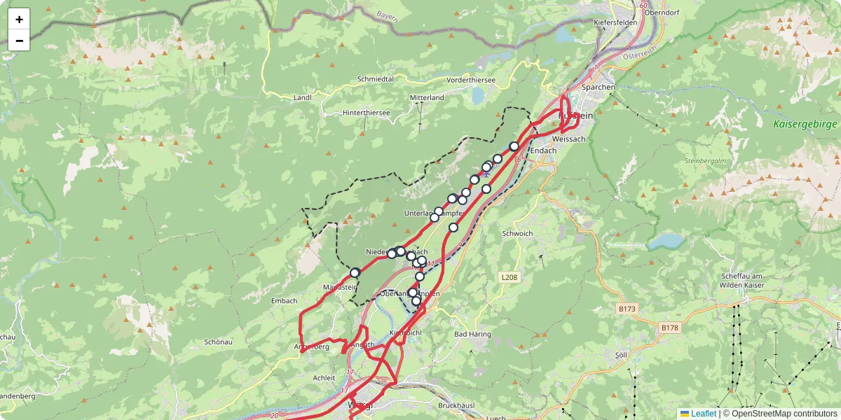 Nahverkehrsnetz in langkampfen, Österreich - Buslinien, Haltestellen und Verbindungen auf der Karte
