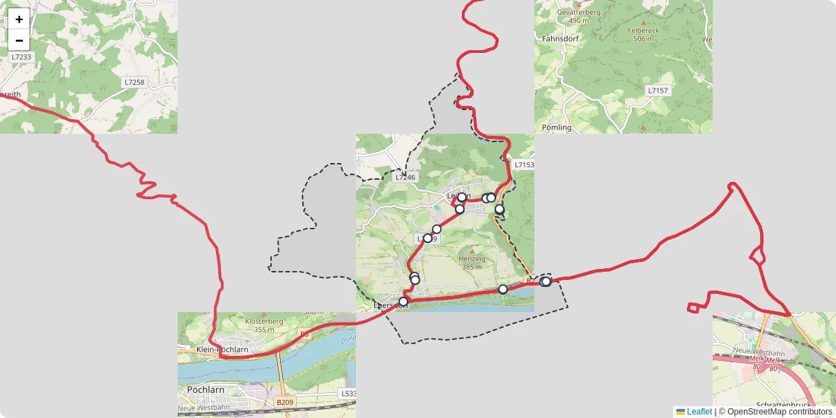 Nahverkehrsnetz in leiben, Österreich - Buslinien, Haltestellen und Verbindungen auf der Karte