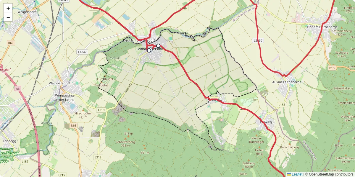 Nahverkehrsnetz in leithaprodersdorf, Österreich - Buslinien, Haltestellen und Verbindungen auf der Karte