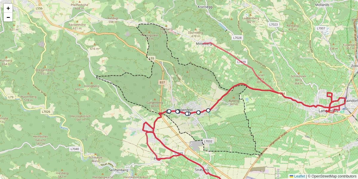 Nahverkehrsnetz in lengenfeld, Österreich - Buslinien, Haltestellen und Verbindungen auf der Karte