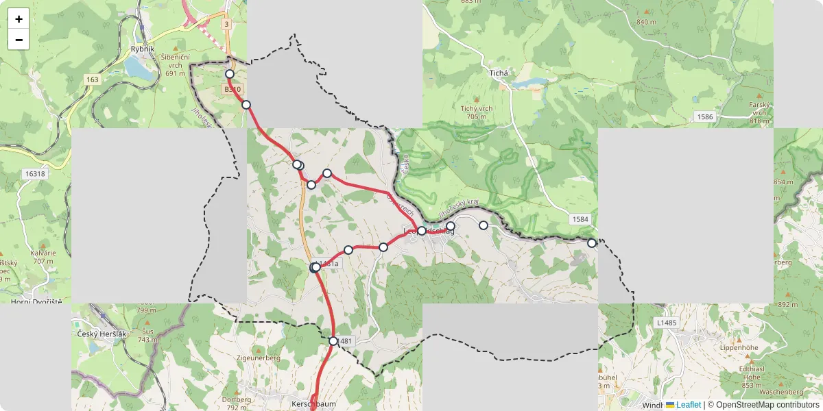 Nahverkehrsnetz in leopoldschlag, Österreich - Buslinien, Haltestellen und Verbindungen auf der Karte