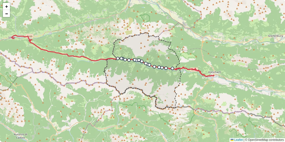 Nahverkehrsnetz in lesachtal, Österreich - Buslinien, Haltestellen und Verbindungen auf der Karte