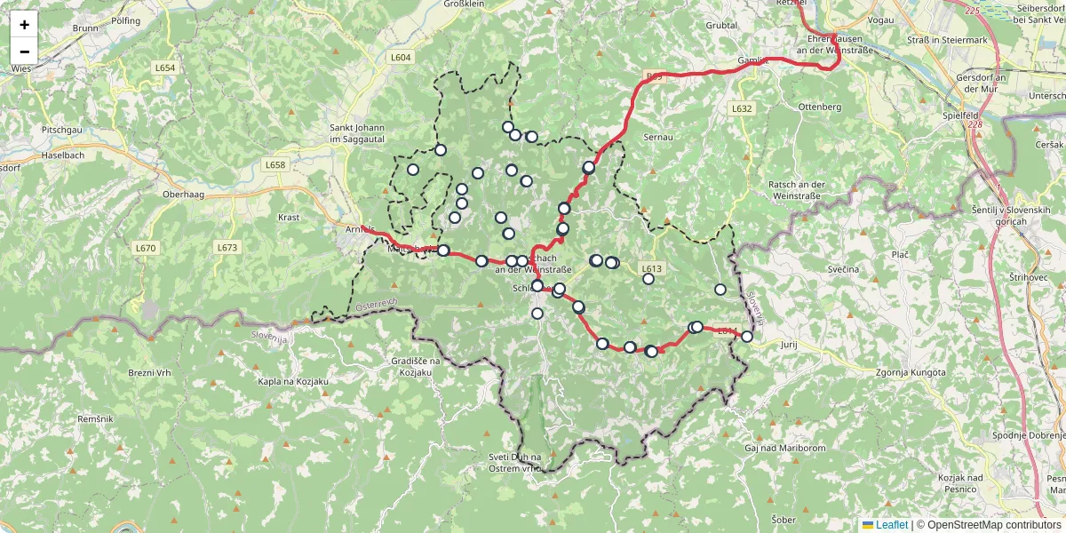 Nahverkehrsnetz in leutschach-an-der-weinstrae, Österreich - Buslinien, Haltestellen und Verbindungen auf der Karte