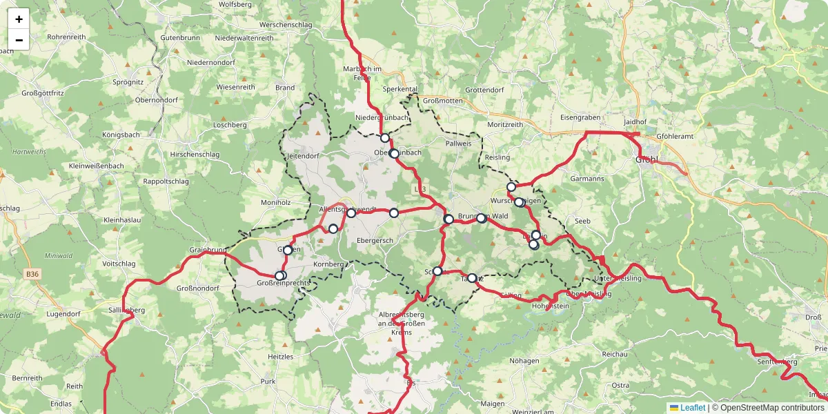 Nahverkehrsnetz in lichtenau-im-waldviertel, Österreich - Buslinien, Haltestellen und Verbindungen auf der Karte