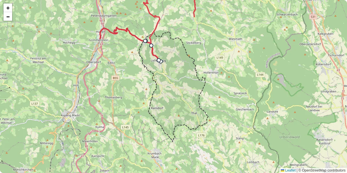 Nahverkehrsnetz in lichtenegg, Österreich - Buslinien, Haltestellen und Verbindungen auf der Karte