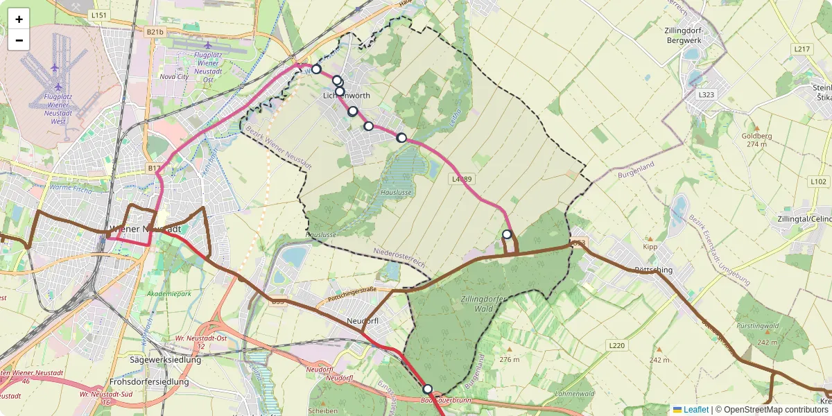 Nahverkehrsnetz in lichtenworth, Österreich - Buslinien, Haltestellen und Verbindungen auf der Karte