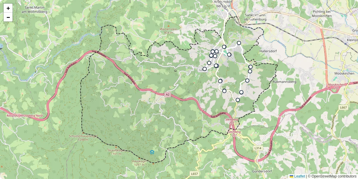 Nahverkehrsnetz in ligist, Österreich - Buslinien, Haltestellen und Verbindungen auf der Karte