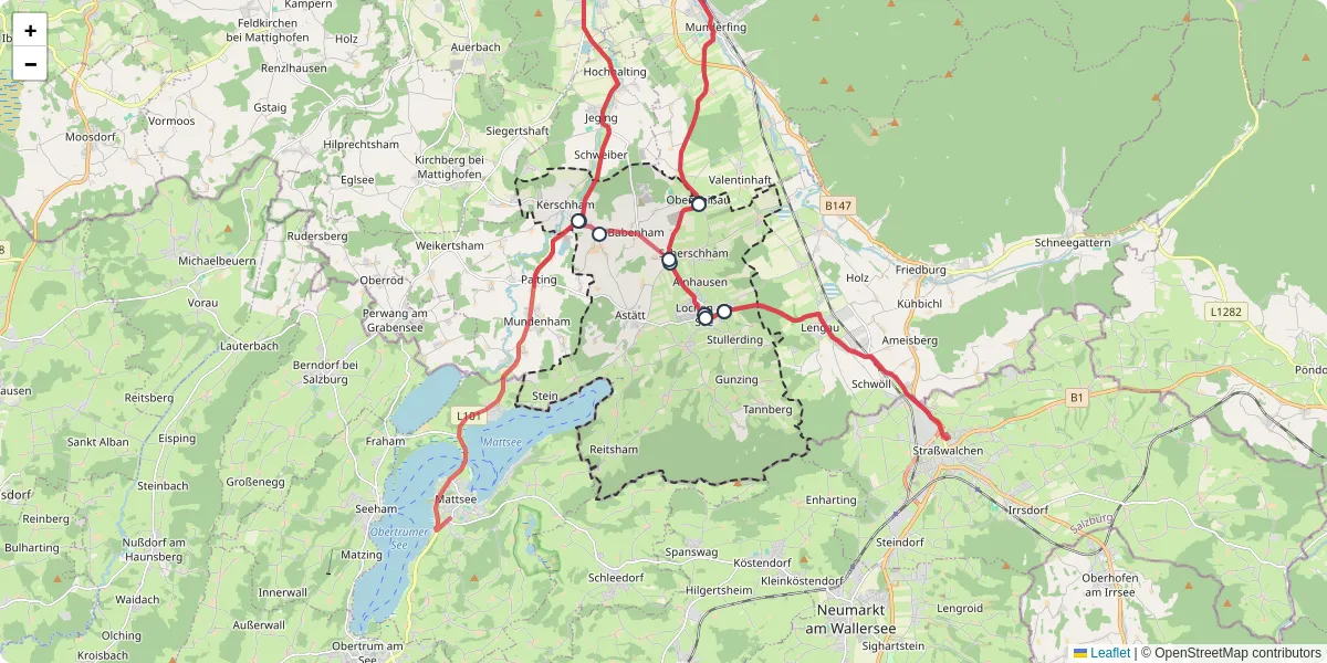 Nahverkehrsnetz in lochen-am-see, Österreich - Buslinien, Haltestellen und Verbindungen auf der Karte