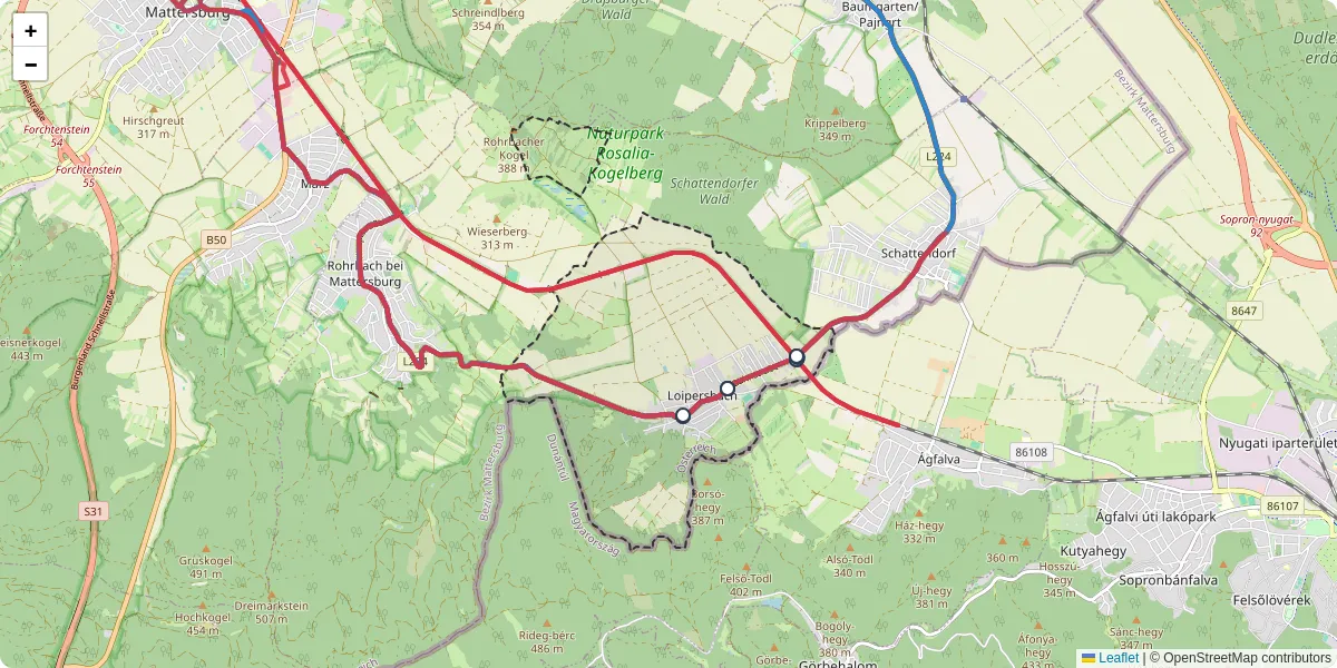 Nahverkehrsnetz in loipersbach-im-burgenland, Österreich - Buslinien, Haltestellen und Verbindungen auf der Karte