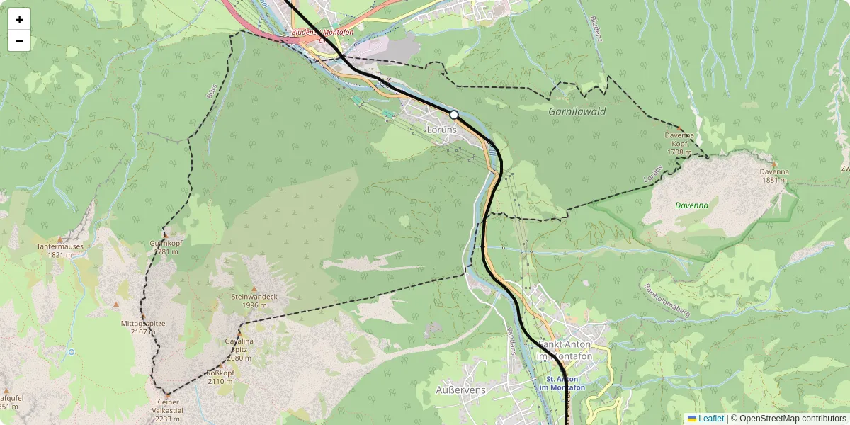 Nahverkehrsnetz in loruns, Österreich - Buslinien, Haltestellen und Verbindungen auf der Karte