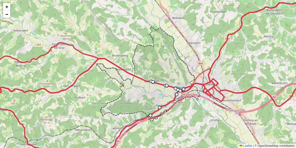 Nahverkehrsnetz in ludersdorf-wilfersdorf, Österreich - Buslinien, Haltestellen und Verbindungen auf der Karte