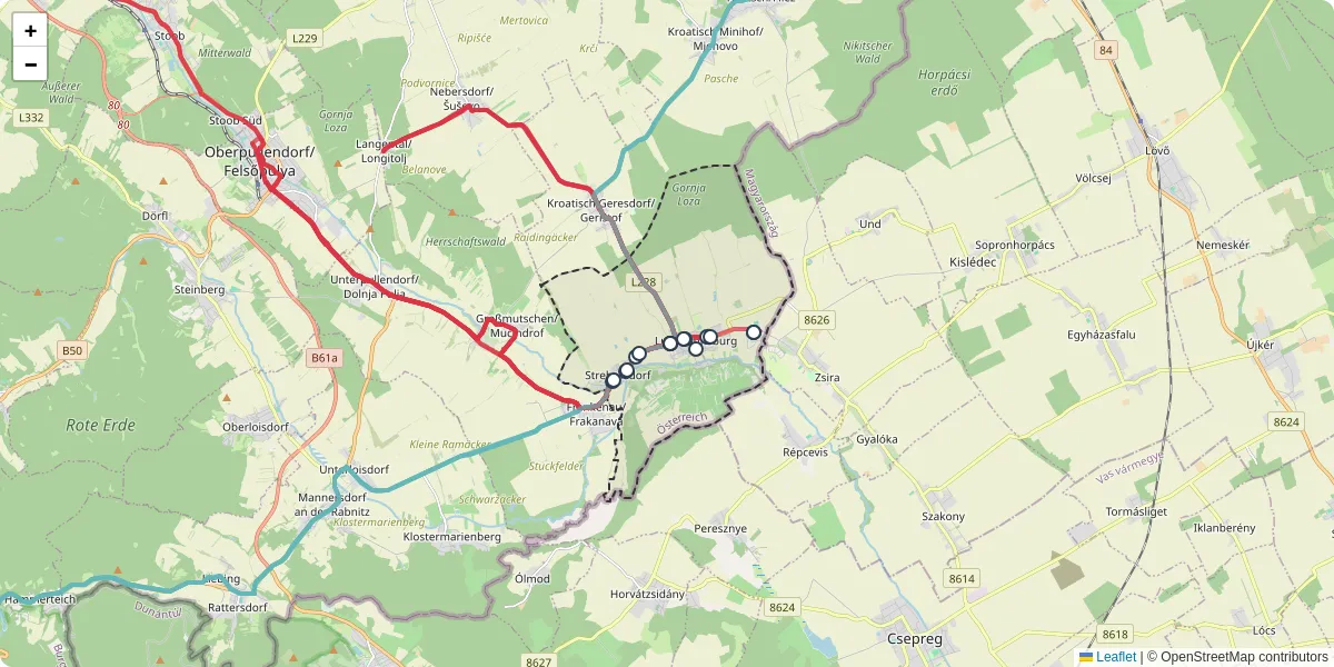 Nahverkehrsnetz in lutzmannsburg, Österreich - Buslinien, Haltestellen und Verbindungen auf der Karte