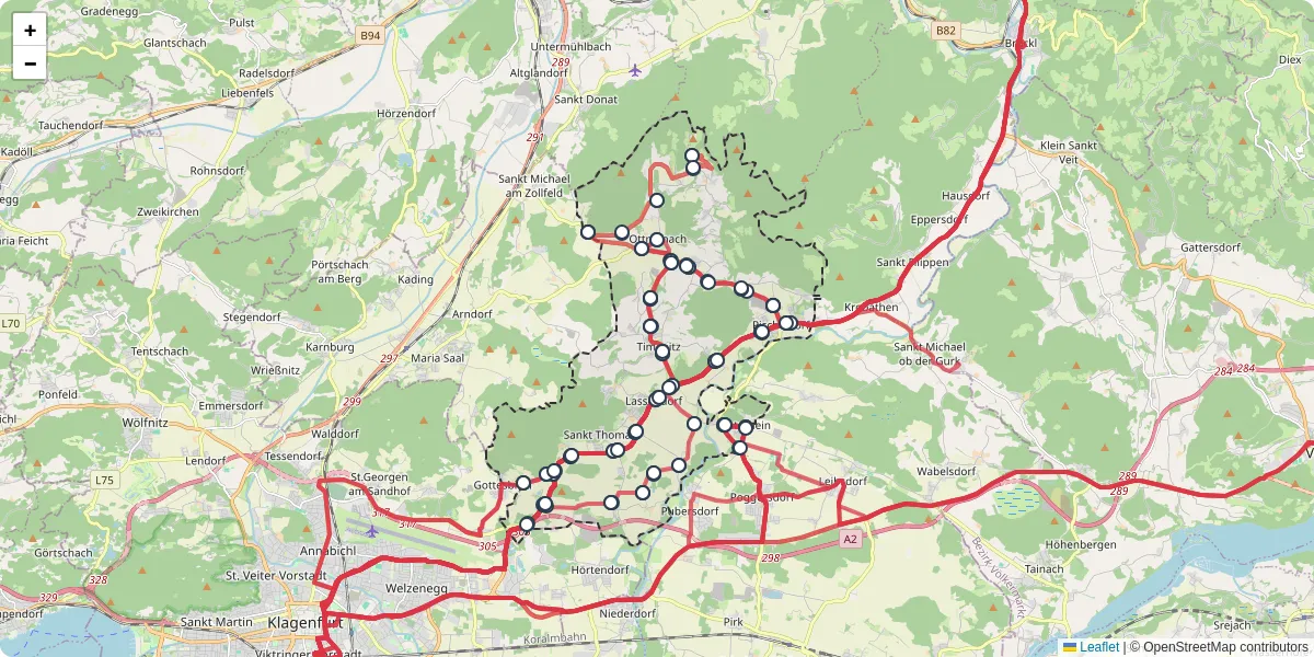Nahverkehrsnetz in magdalensberg, Österreich - Buslinien, Haltestellen und Verbindungen auf der Karte