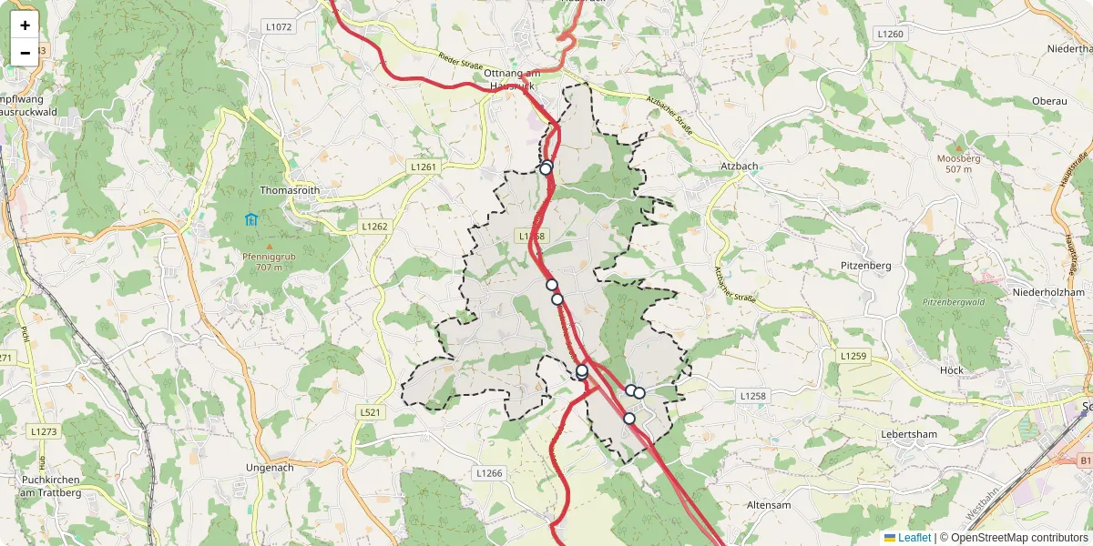 Nahverkehrsnetz in manning, Österreich - Buslinien, Haltestellen und Verbindungen auf der Karte