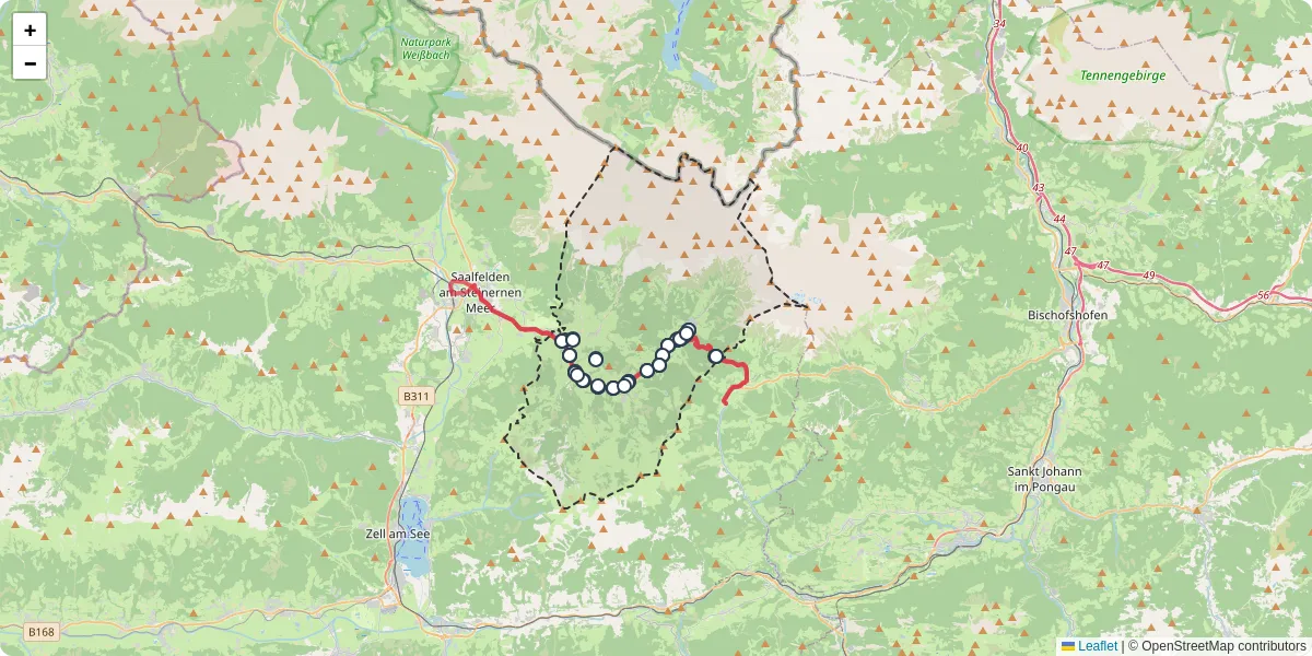 Nahverkehrsnetz in maria-alm-am-steinernen-meer, Österreich - Buslinien, Haltestellen und Verbindungen auf der Karte