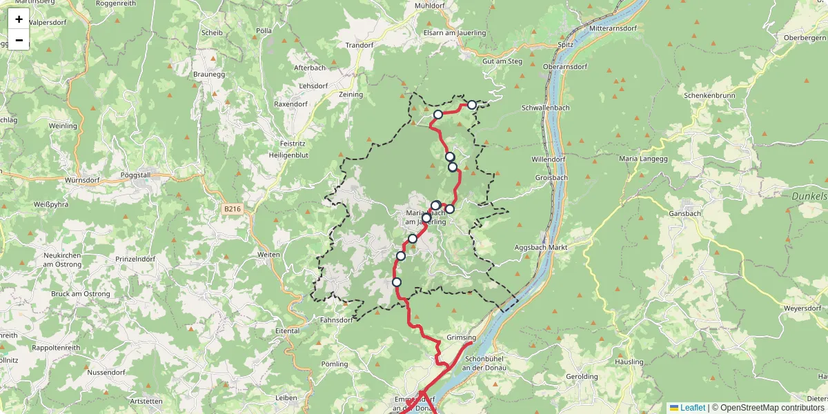 Nahverkehrsnetz in maria-laach-am-jauerling, Österreich - Buslinien, Haltestellen und Verbindungen auf der Karte