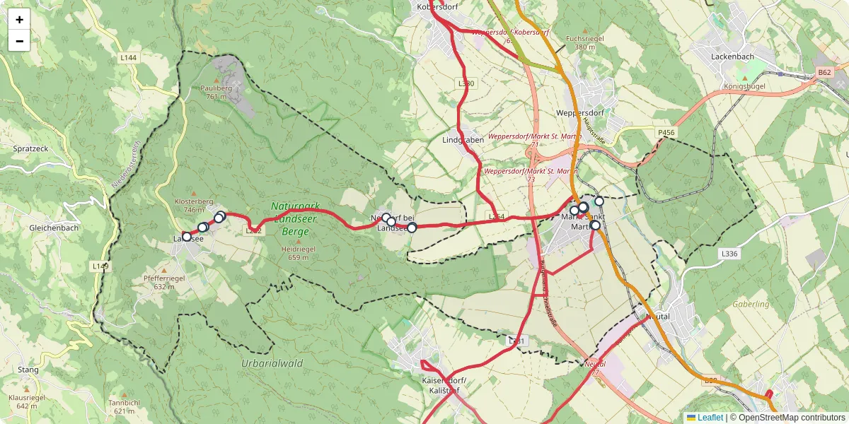 Nahverkehrsnetz in markt-sankt-martin, Österreich - Buslinien, Haltestellen und Verbindungen auf der Karte