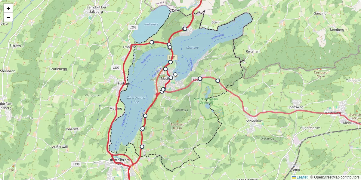 Nahverkehrsnetz in mattsee, Österreich - Buslinien, Haltestellen und Verbindungen auf der Karte