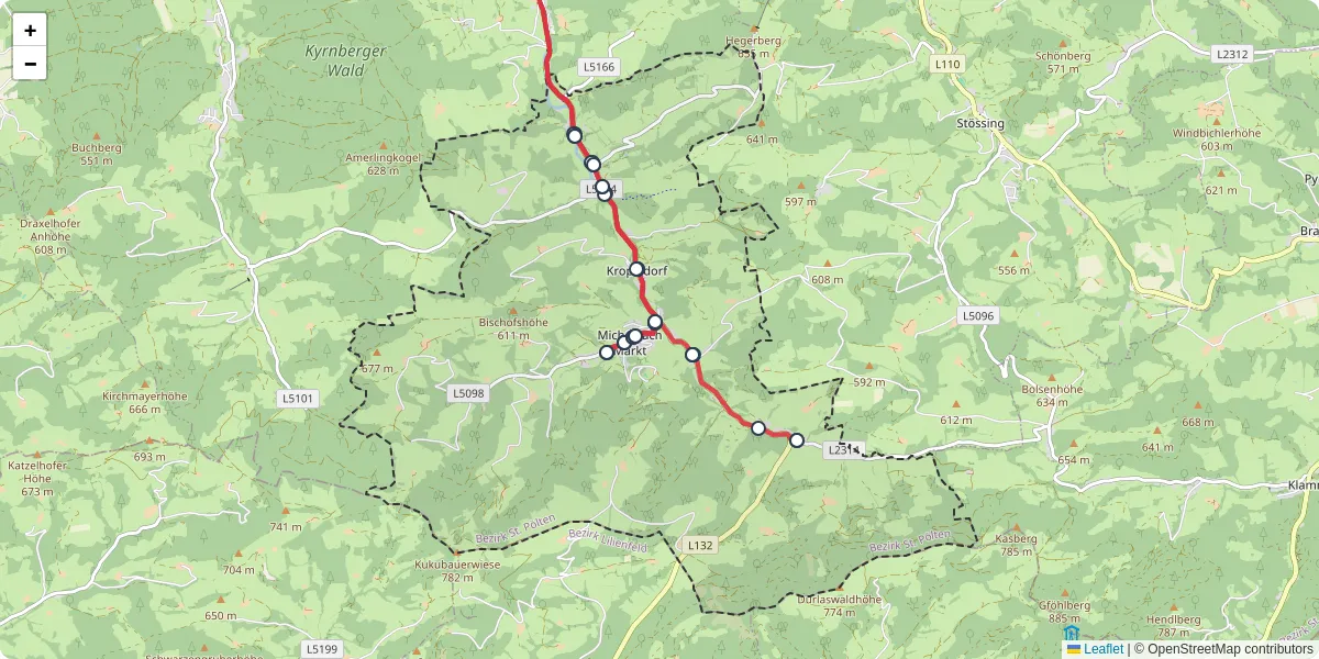 Nahverkehrsnetz in michelbach, Österreich - Buslinien, Haltestellen und Verbindungen auf der Karte