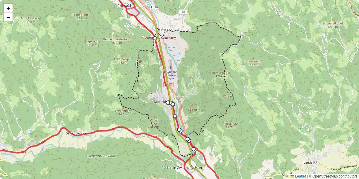 Nahverkehrsnetz in micheldorf, Österreich - Buslinien, Haltestellen und Verbindungen auf der Karte