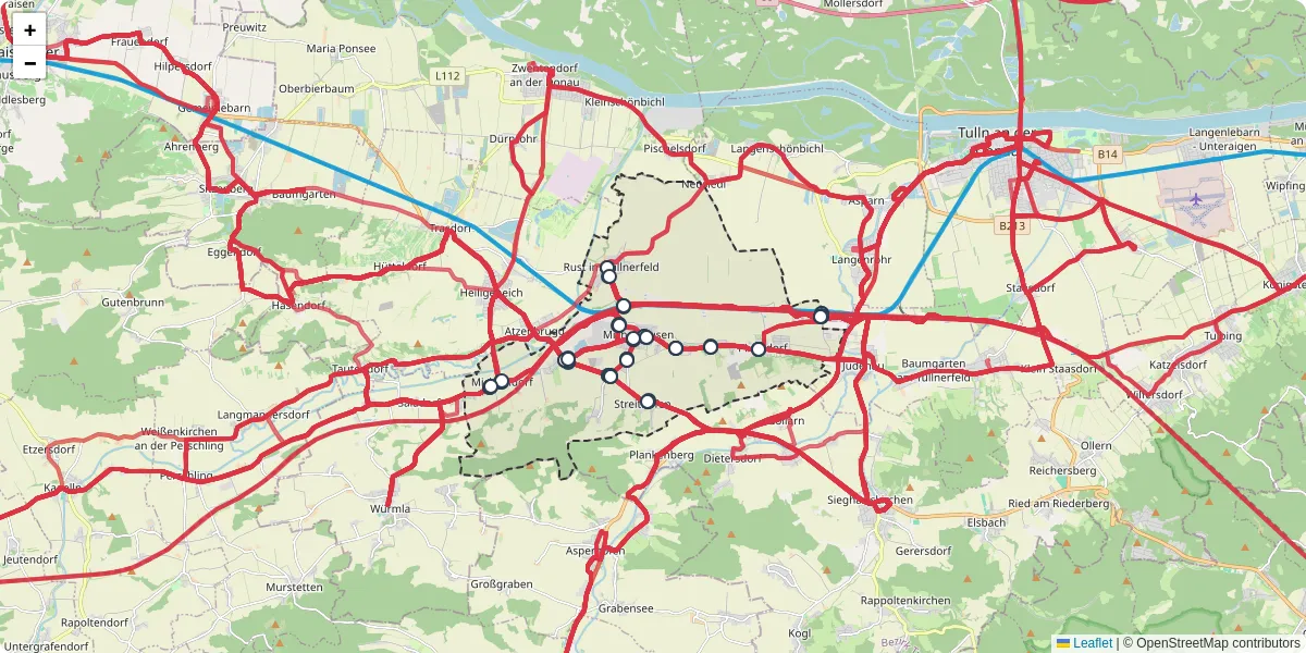 Nahverkehrsnetz in michelhausen, Österreich - Buslinien, Haltestellen und Verbindungen auf der Karte
