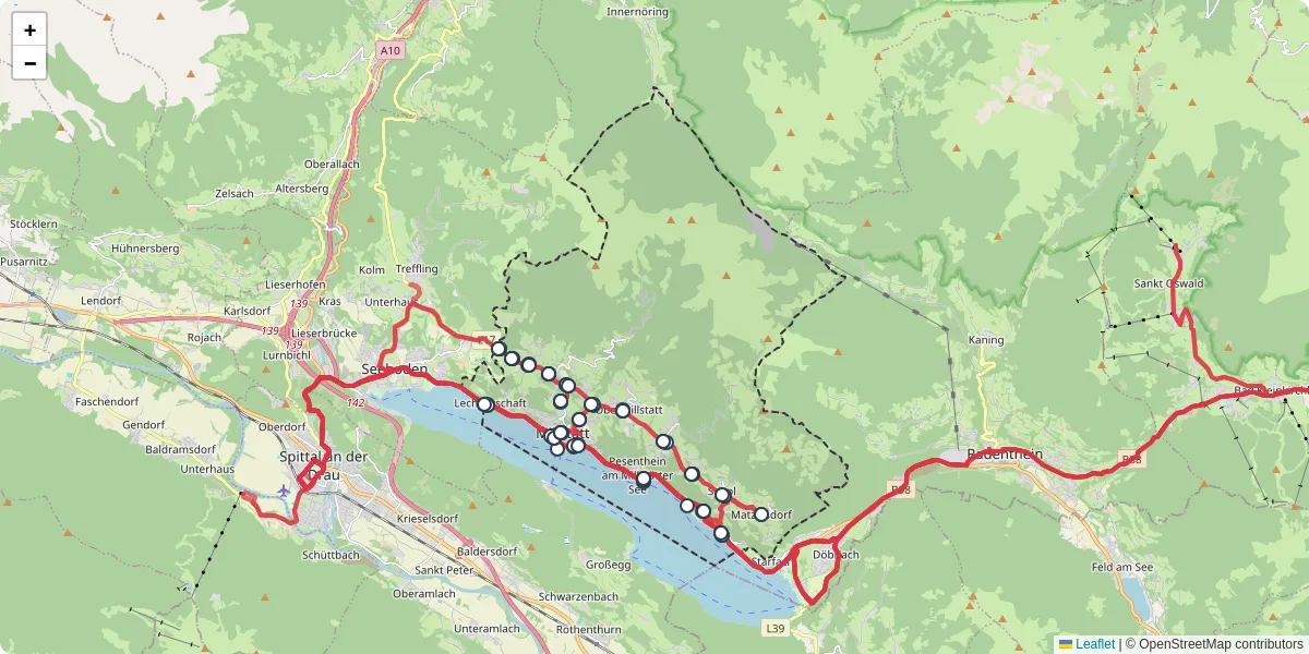 Nahverkehrsnetz in millstatt-am-see, Österreich - Buslinien, Haltestellen und Verbindungen auf der Karte