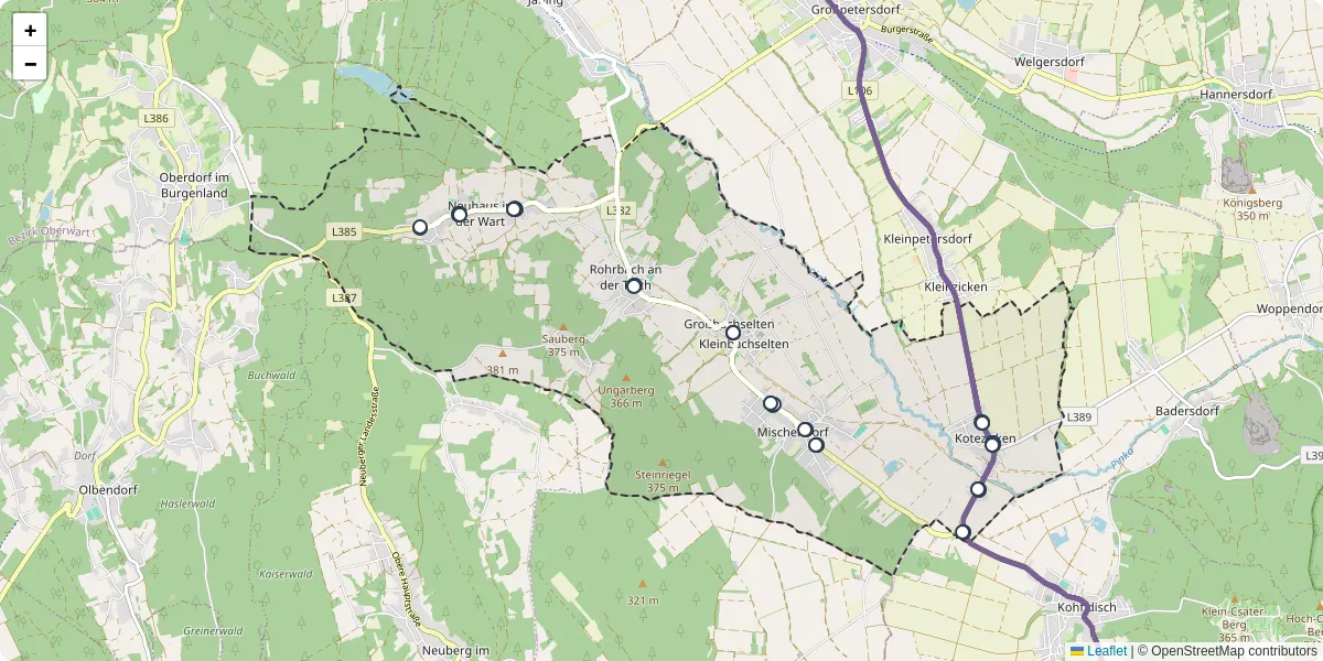 Nahverkehrsnetz in mischendorf, Österreich - Buslinien, Haltestellen und Verbindungen auf der Karte