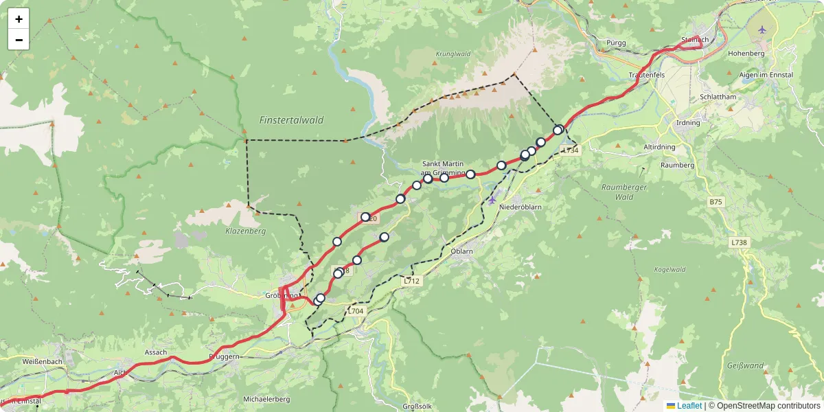 Nahverkehrsnetz in mitterberg-sankt-martin, Österreich - Buslinien, Haltestellen und Verbindungen auf der Karte