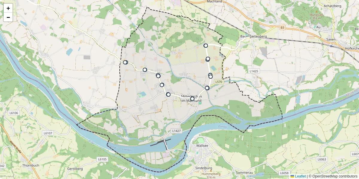 Nahverkehrsnetz in mitterkirchen-im-machland, Österreich - Buslinien, Haltestellen und Verbindungen auf der Karte