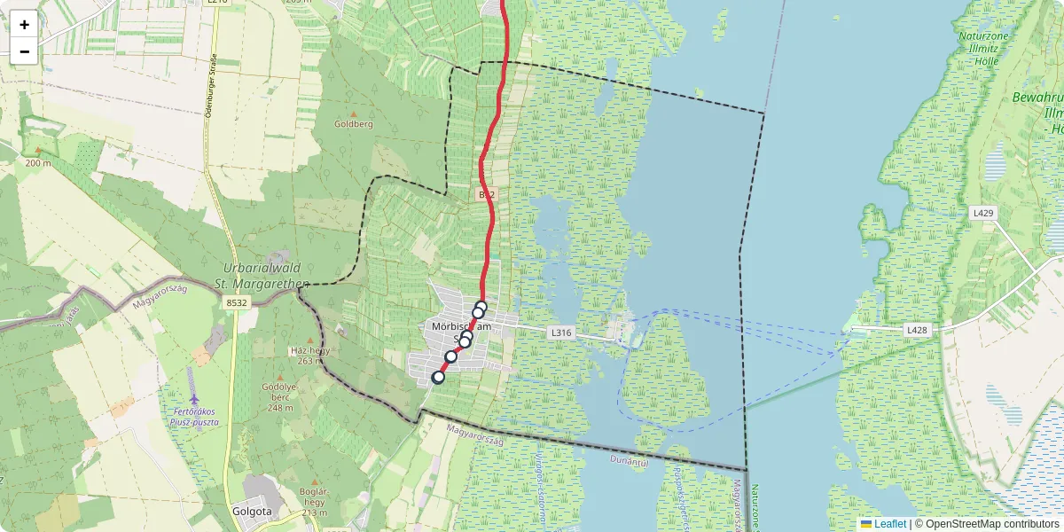 Nahverkehrsnetz in morbisch-am-see, Österreich - Buslinien, Haltestellen und Verbindungen auf der Karte