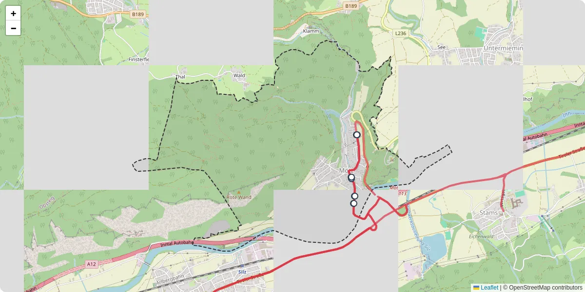 Nahverkehrsnetz in motz, Österreich - Buslinien, Haltestellen und Verbindungen auf der Karte