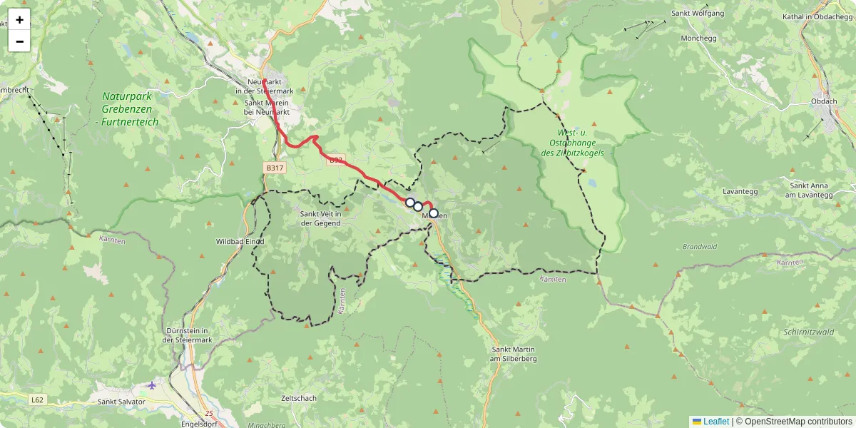 Nahverkehrsnetz in muhlen, Österreich - Buslinien, Haltestellen und Verbindungen auf der Karte