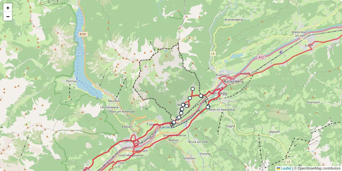 Nahverkehrsnetz in munster, Österreich - Buslinien, Haltestellen und Verbindungen auf der Karte