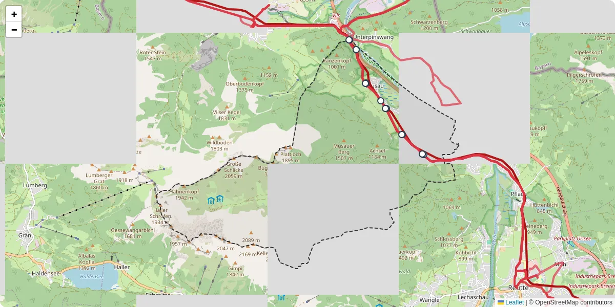 Nahverkehrsnetz in musau, Österreich - Buslinien, Haltestellen und Verbindungen auf der Karte